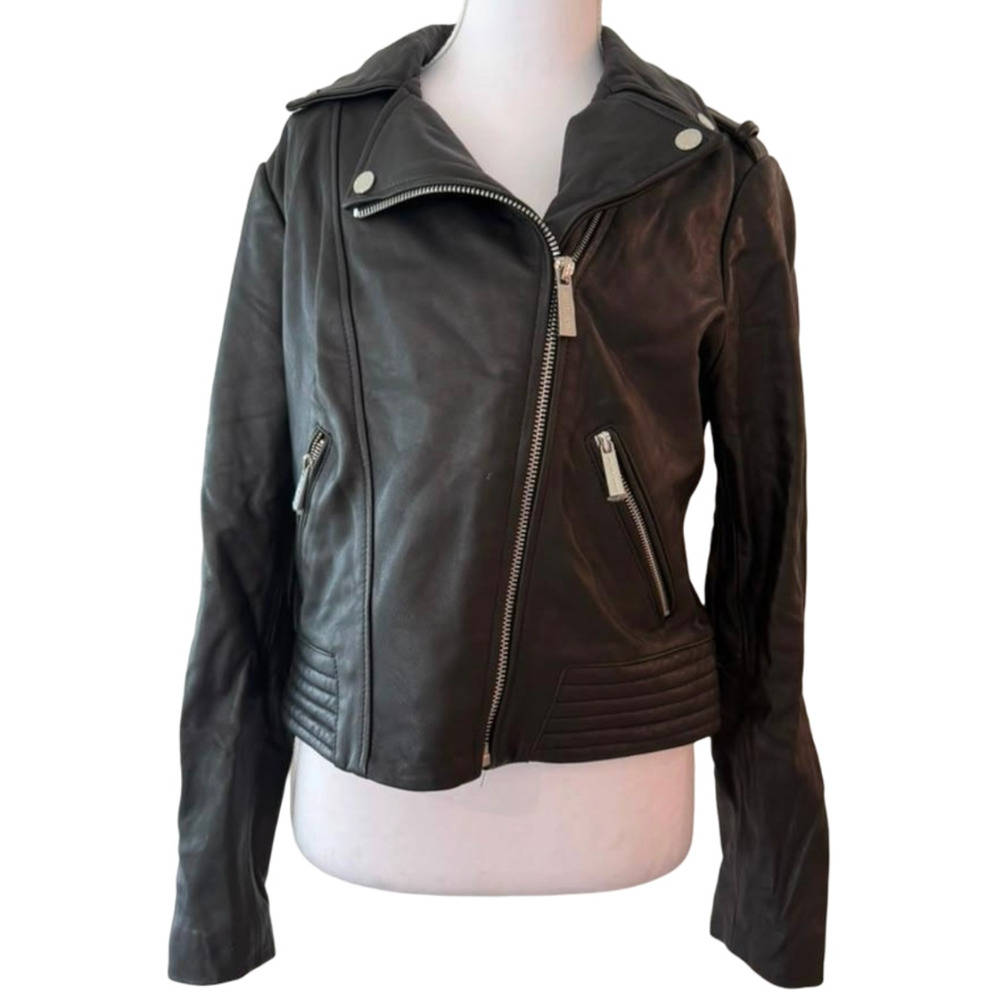 Michael Kors Black Moto Biker Zipper Pockets Asymmetrical Jacket Size Medium - Picture 2 of 10